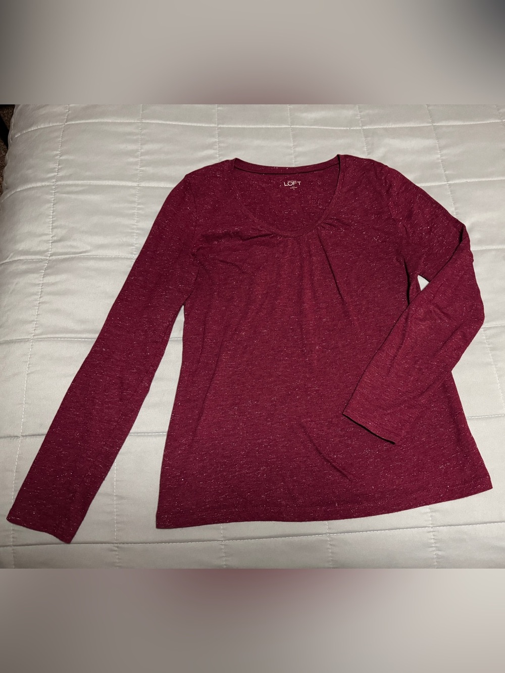 Ann Taylor LOFT Burgundy Heathered Knit Scoop Neck Long Sleeve T-Shirt Size S